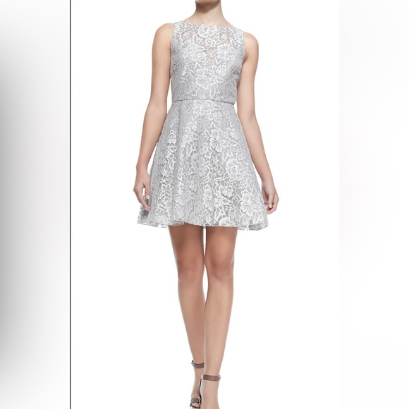 NWT Alice + Olivia Woman’s Natalia Open-Back Lace A-Line Taupe Lace Dress Size 0 - Picture 1 of 9